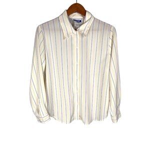 PENDLETON Women's Ivory Multi-Stripe Button Down Silky Blouse Size 10